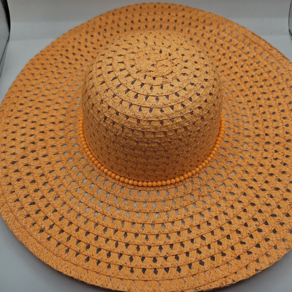 Orange Woven Wide Brim Sun Hat